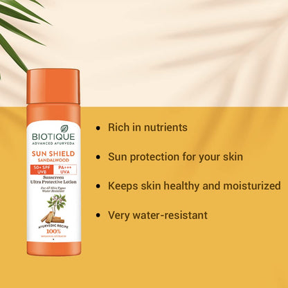 Biotique Bio Sandalwood Sunscreen Ultra Soothing Face Lotion, SPF 50+ |Ultra Protective Lotion| 120ml