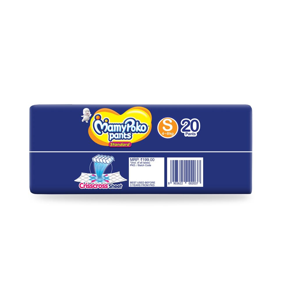MamyPoko Pants Standard Diapers, Small (S), 20 Count, 4-8 kg