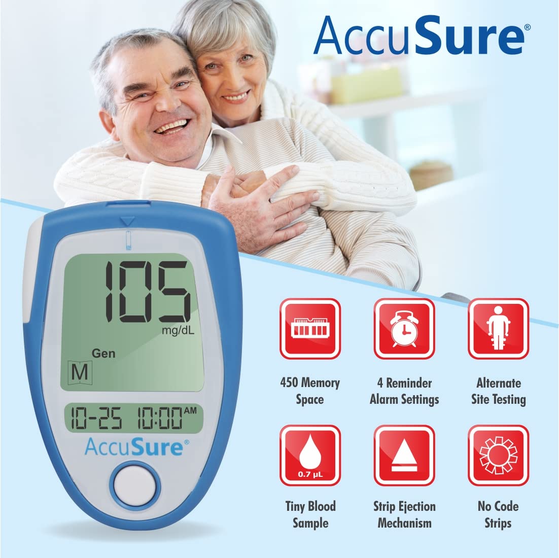 AccuSure Blue Blood Glucose Meter