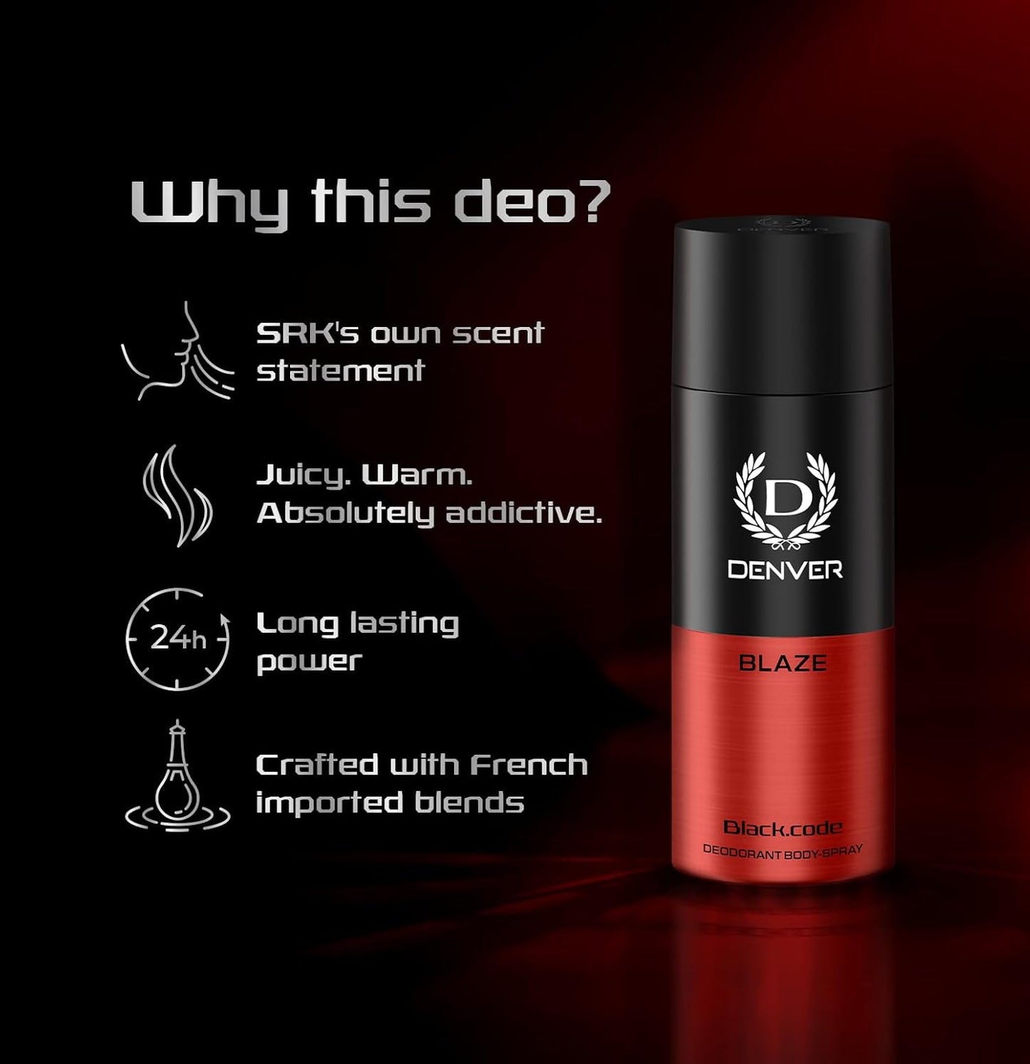 Denver Black Code Blaze Deodorant For Men -150 ML | Long Lasting Deodorant