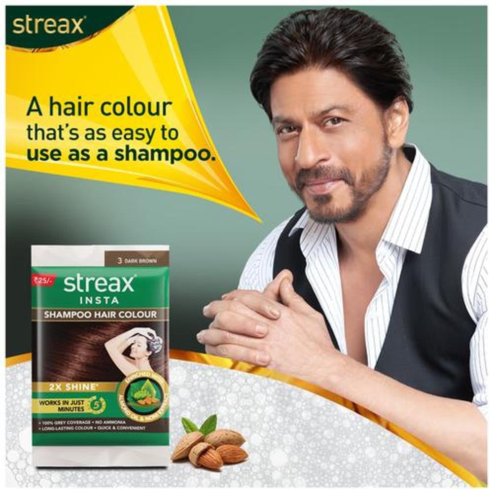 Streax Insta Shampoo Hair Colour, Dark Brown, 18 ml Pouch