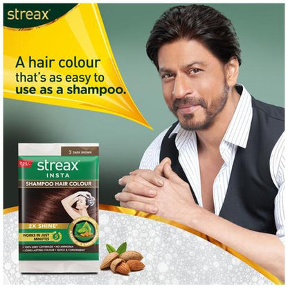 Streax Insta Shampoo Hair Colour, Dark Brown, 18 ml Pouch