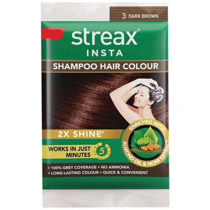 Streax Insta Shampoo Hair Colour, Dark Brown, 18 ml Pouch