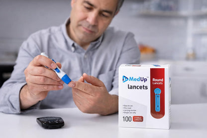 MedUp Round Lancet Needle Pack of 100 Pieces for all lancing device Compatible with Dr Morepen, Gluneolite, Onetouch, SD Codefree, On Call Plus, Dr Trust, Alere G1 Advance, Contour TS, Contour Plus