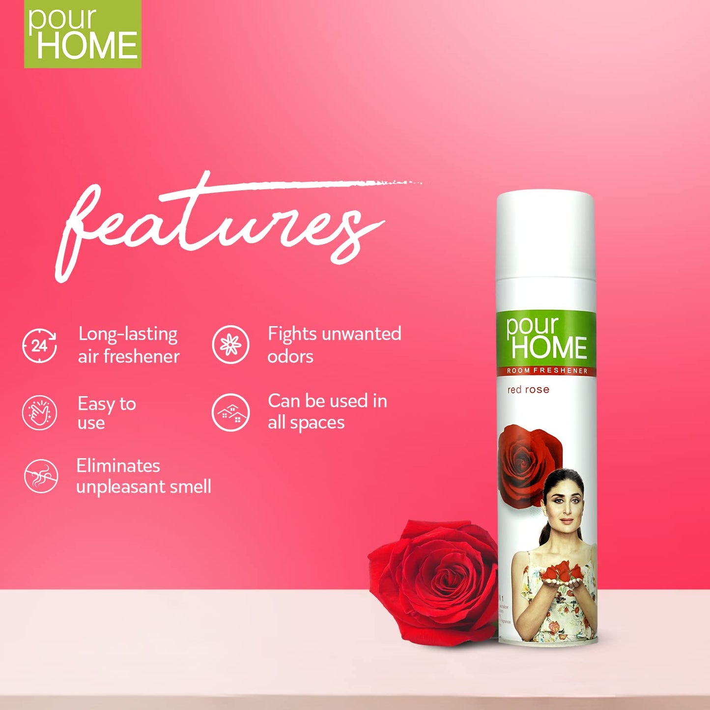 POUR HOME Red Rose Room Air Freshener Spray - 220ML