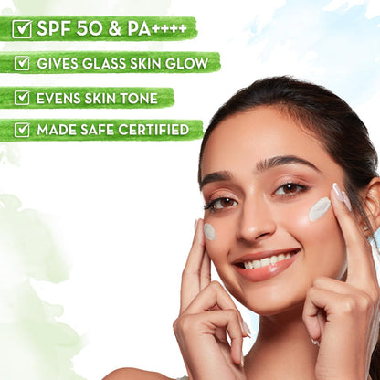 Mamaearth Rice Water Dewy Sunscreen with SPF 50 PA++++ | UVA & UVB Protection | Tan Protection | Gives Glass Skin Glow | No White Cast | For All Skin Types | 50 g