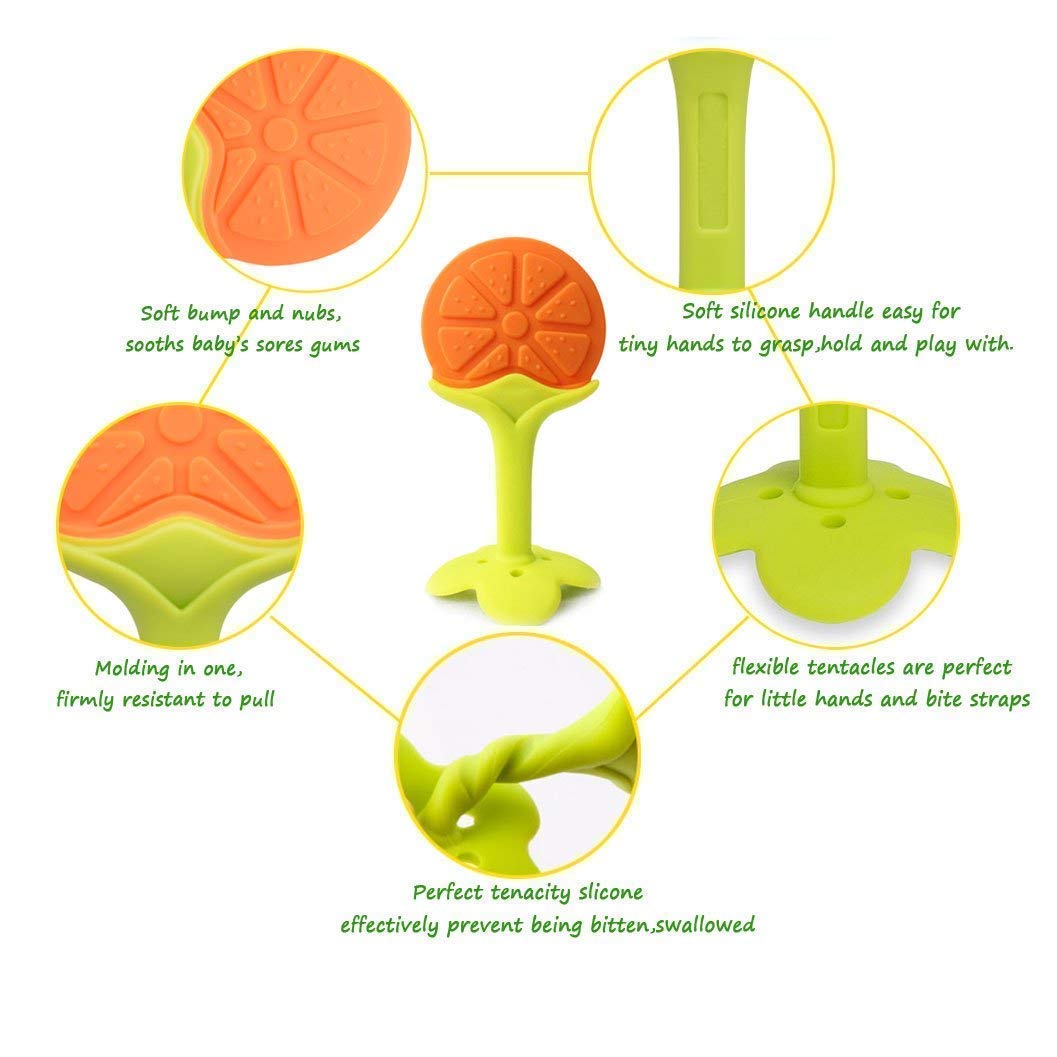 BabyGo Silicone Squeeze Feeder & Food Dispensing Spoon Combo | Easy Grip Infant Feeding Bottle with Fruit Pacifier Nibbler & Baby Teether Chew Toy