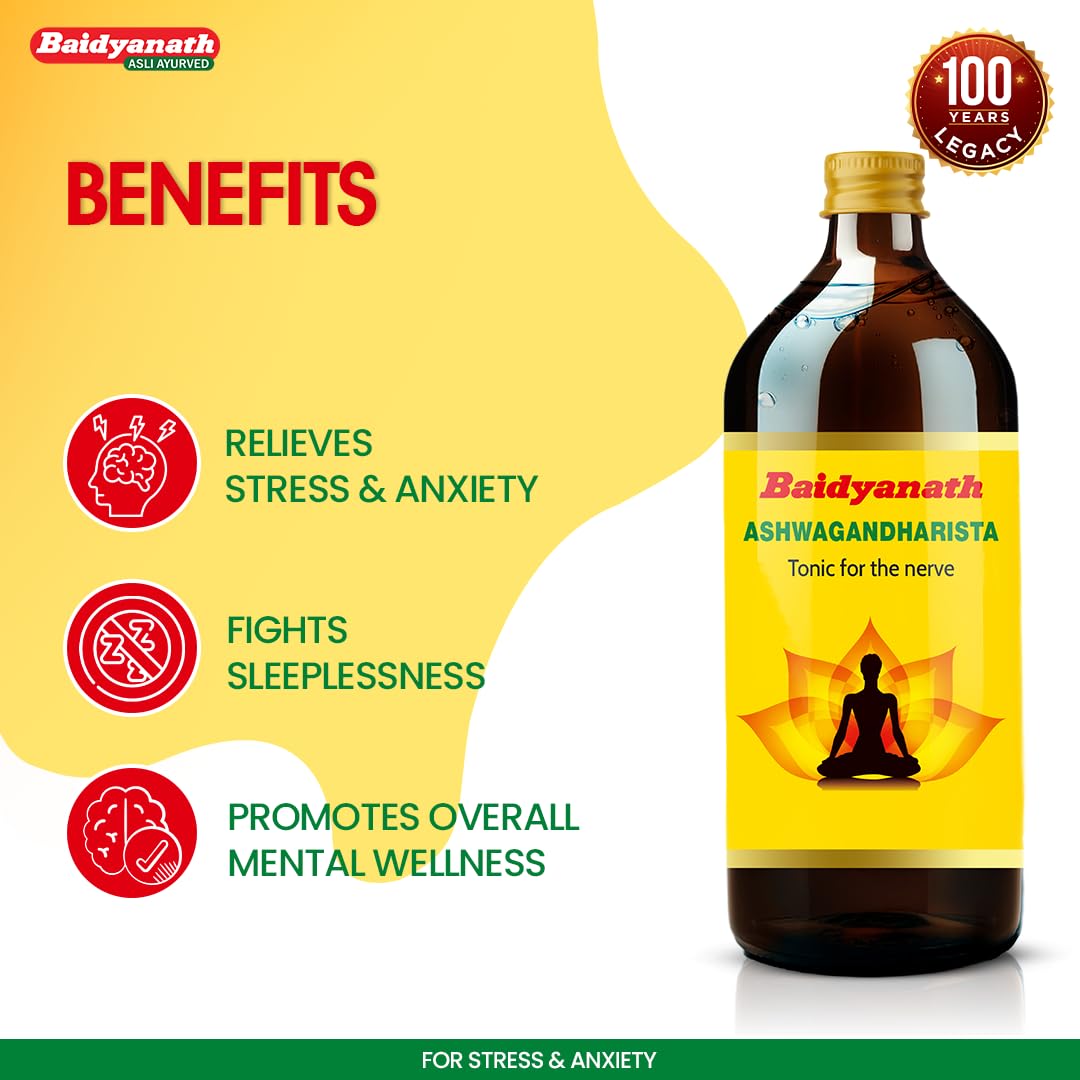 Baidyanath Ashwagandharishta - 450 ml | Boosts Immunity & Reduces Stress | For Health, Strength & Wellness