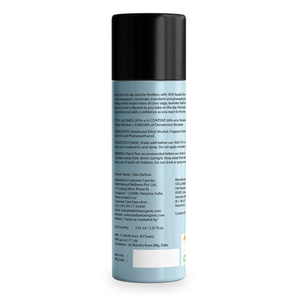 Bella Vita Luxury SKAI Aquatic Body Parfum 150ml | No Gas Deodorant for Men & Women | Deodorants Man | Long Lasting Fresh & Musky Fragrance with Bergamot, Pineapple & Lavender Notes