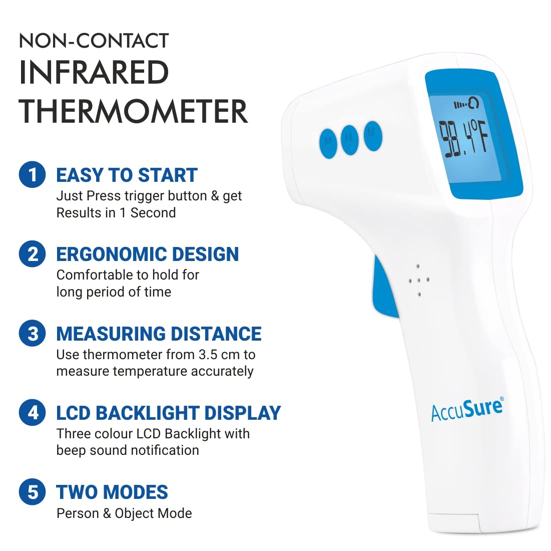 AccuSure HS Non Contact Infrared Thermometer- Digital Thermometer -Non Contact Forehead Thermometer for Adults and kids-Fever Temperature Gun