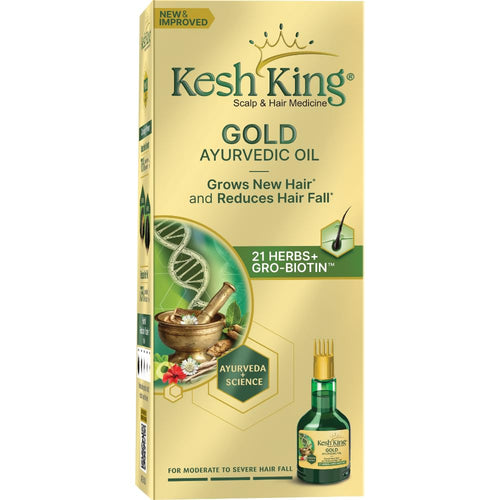 Kesh King Gold Ayurvedic Hair Oil with 21 Herbs and Gro-Biotin, Helps Grow New Hair and Reduce Hair Fall, Comes with a Hairfall Reduction Tracker,