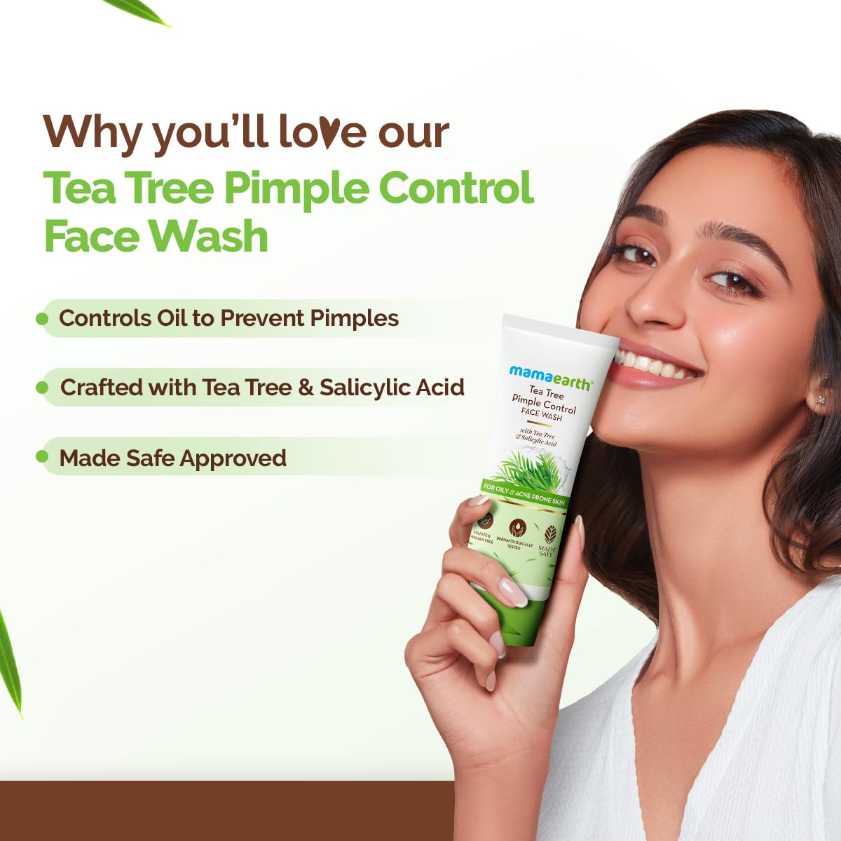 Mamaearth Tea Tree Pimple Control Face Wash with Tea Tree & Salicylic for Oily & Acne-Prone Skin - 100 ml | Controls Oil to Prevent Pimples | Crafted with tea tree & salicylic acid | Made Safe