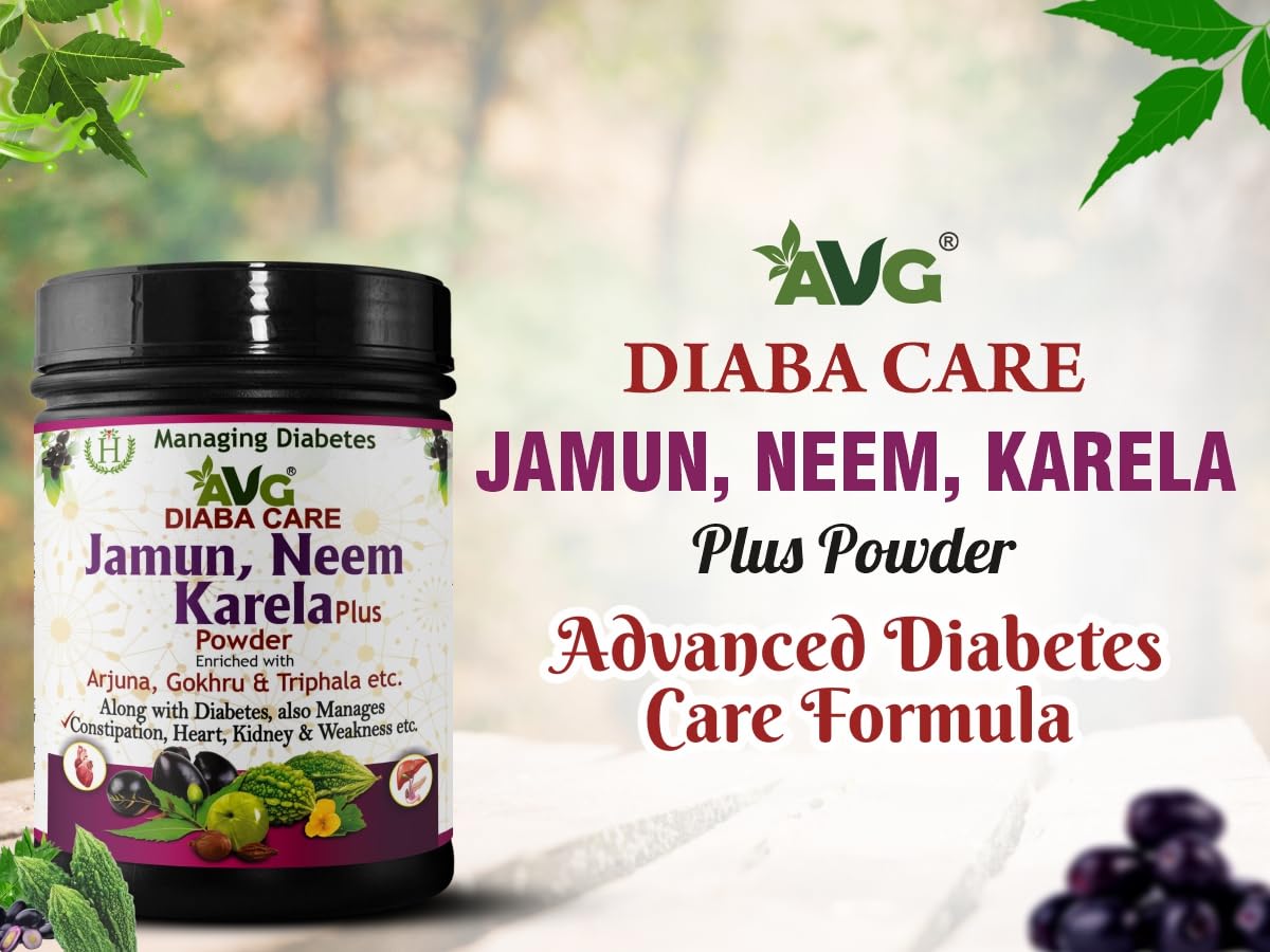 AVG Health Organics Diaba Care Karela Jamun Neem Powder 200gm each, Pack of 6, Diabetes Care Ayurvedic Supplement with Arjuna, Gokhru & Triphala