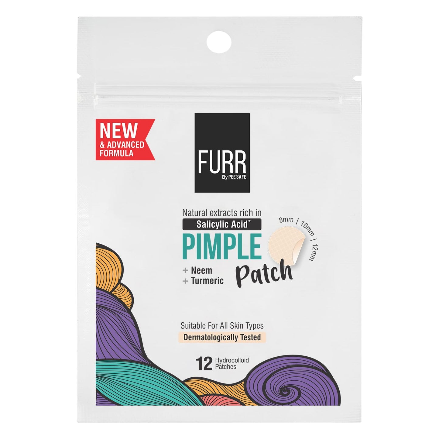 FURR by Pee Safe Acnes Patches For Pimples | 12 Hydrocolloid Acne Relief Patches