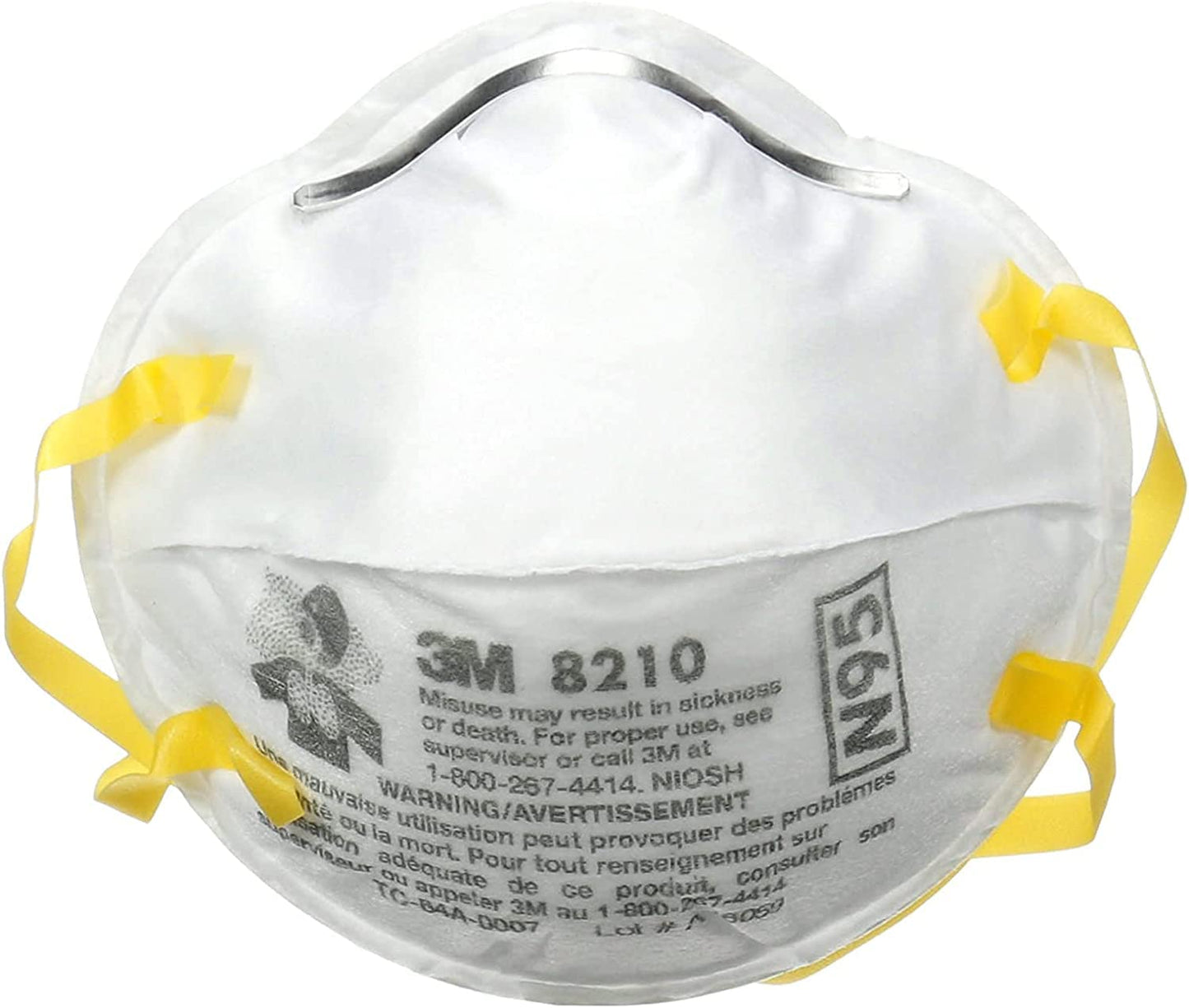 3M 8210 Disposable Respirator N95 Face Mask, Non Woven Fabric, Metal Nose Clip and Elastic Headband, NIOSH Approved, Particulate Anti Air Pollution Respirator