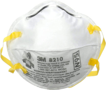 3M 8210 Disposable Respirator N95 Face Mask, Non Woven Fabric, Metal Nose Clip and Elastic Headband, NIOSH Approved, Particulate Anti Air Pollution Respirator