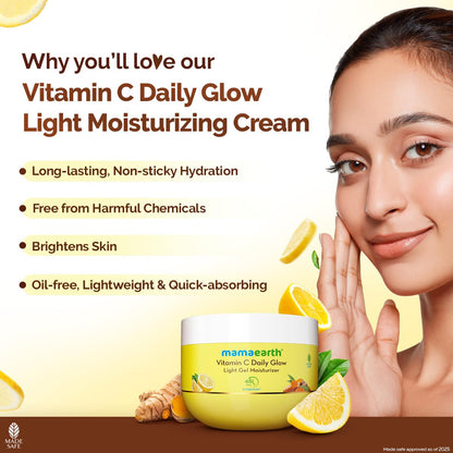Mamaearth Vitamin C Daily Glow Light Gel Moisturizer With Vit C & Turmeric For Skin Brightening 200G|Long-Lasting, Nonsticky Hydration|Oilfree, Lightweight &Quick-Absorbing|Free From Harmfulchemicals