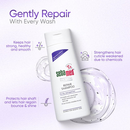 Sebamed Hair Repair Shampoo | pH5.5 I 47% less hair-dryness confirmed  200ml