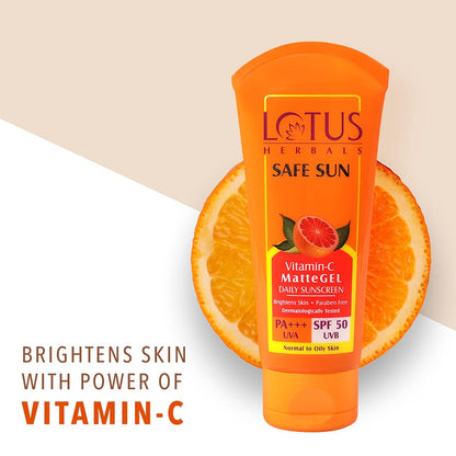 Lotus Herbals Safe Sun Vitamin C Matte Gel Daily Sunscreen | SPF 50 | PA+++ | For Women and Men | 75g