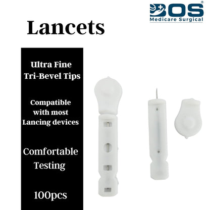 Blood Lancets 100 Pcs | Universal Fit Sterile Lancet Needles for Glucometer Lancing Device | Round Tip Painless Diabetic Testing Lancets (White)