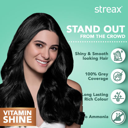 Streax Crème Permanent - 1 Natural Black Hair Colour- 140 Ml, 100% Grey Coverage, Ammonia Free, Long Lasting For Women