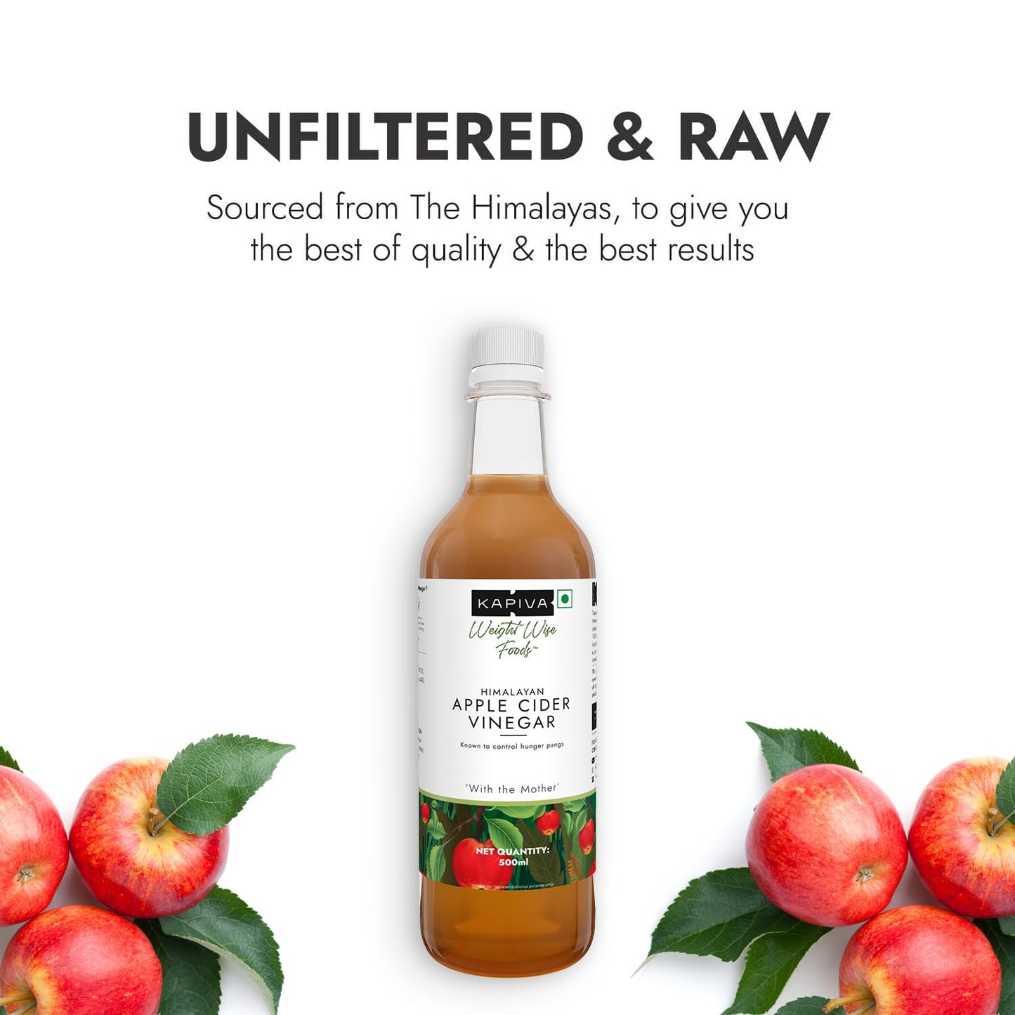 Kapiva Himalayan Apple Cider Vinegar with Mother 500ml | Raw, Unpasteurized & Unfiltered | Helps with Digestion & Weight Mangement