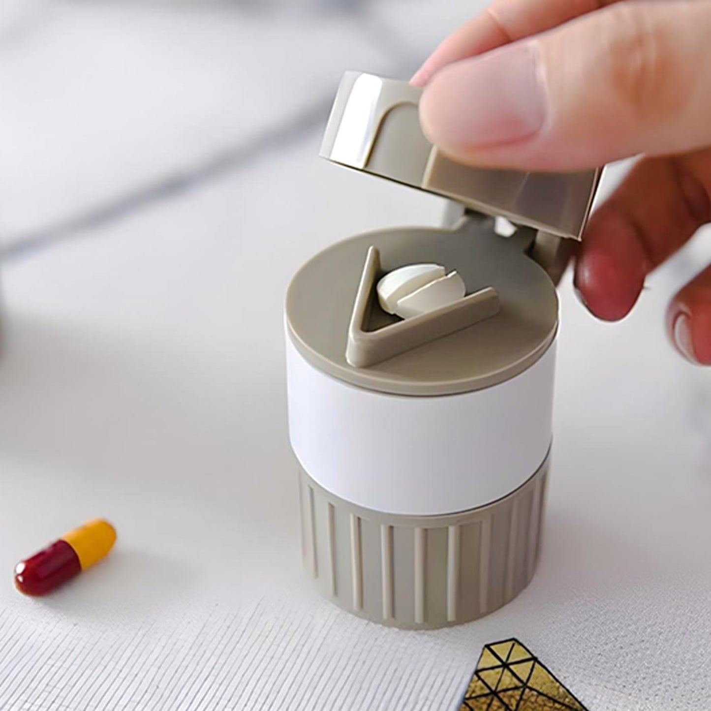 LETURE 4-in-1 Medicine Pill Cutter 1 Pc – Tablet Splitter, Medicine Grinder, Powder Crusher & Storage Box for All Pill Sizes
