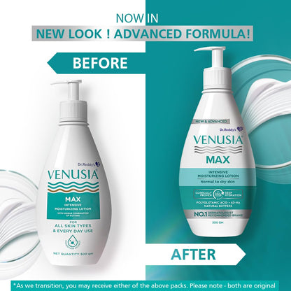 Dr. Reddy's Venusia Max Intensive Moisturizing Lotion |For Face & Body | Moisture Lock with Shea, Cocoa, Mango, and Aloe Butter |No.1 Dermatologist Recommended Brand | Normal to Dry Skin | 500 g