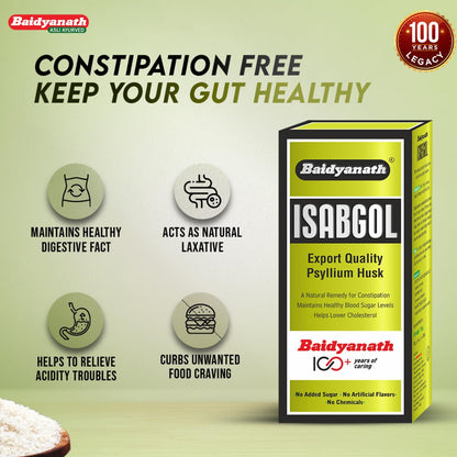 Baidyanath Isabgol - Psyllium Husk Powder - 200gm | Effectively Relieves Constipation | Fibre Supplement For Digestion