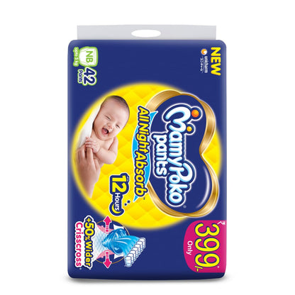 MamyPoko Pants All Night Absorb Baby Diapers, New Born/X-Small (NB/XS), 42 Count, Upto 5kg