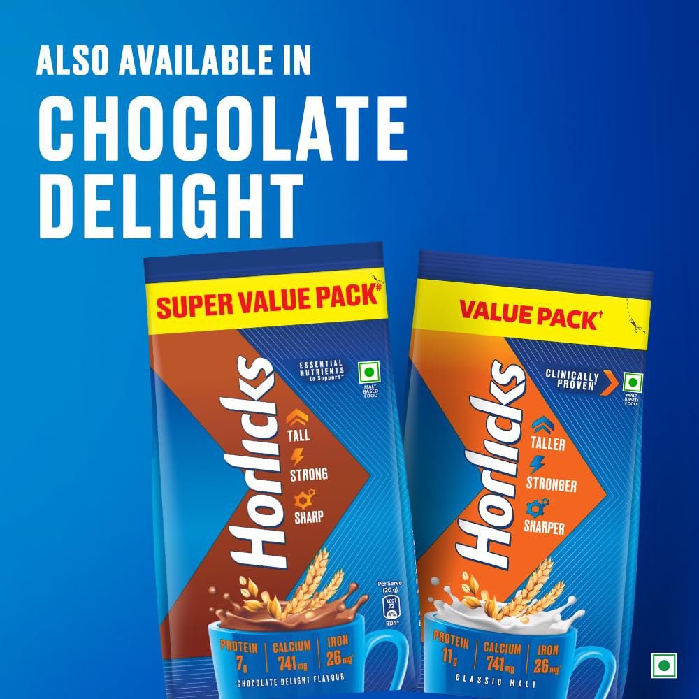 Horlicks Nutrition Drink Pouch - 750 g - Classic Malt - Clinically Proven to make kids Taller, Stronger, Sharper