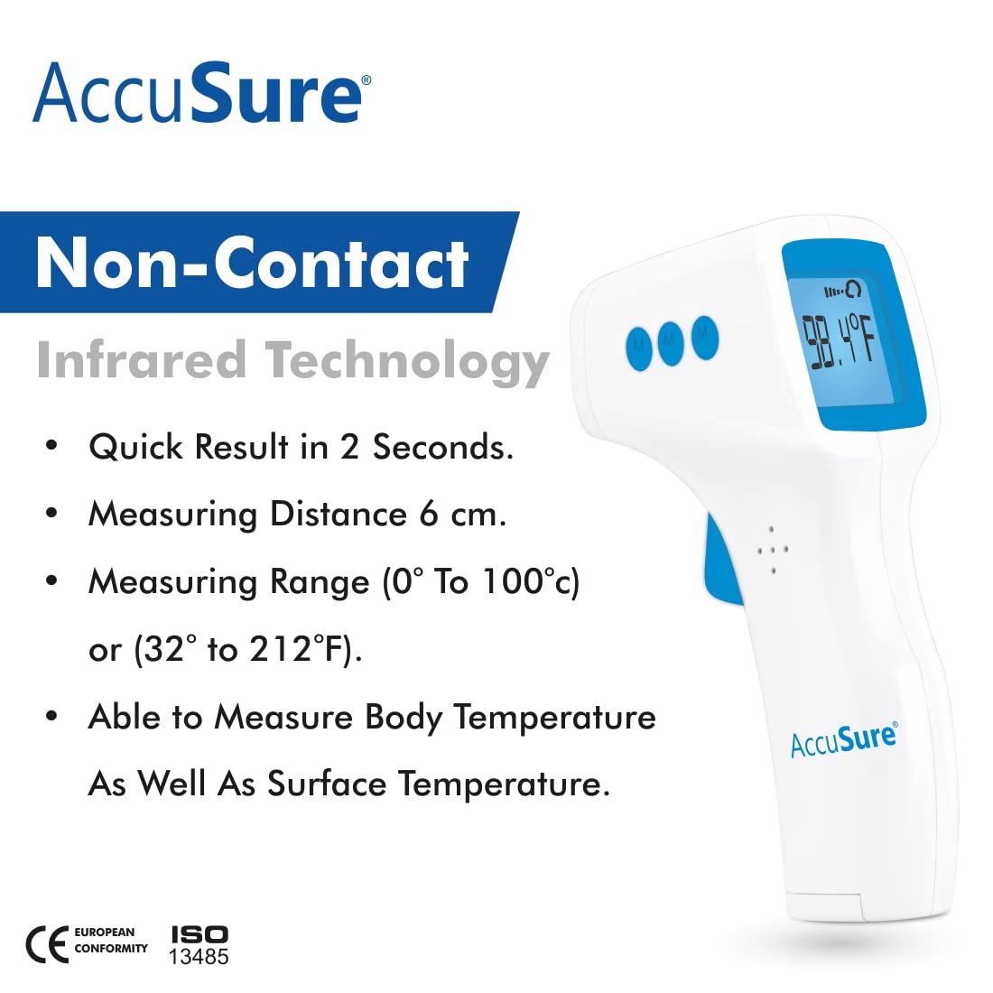 AccuSure HS Non Contact Infrared Thermometer- Digital Thermometer -Non Contact Forehead Thermometer for Adults and kids-Fever Temperature Gun
