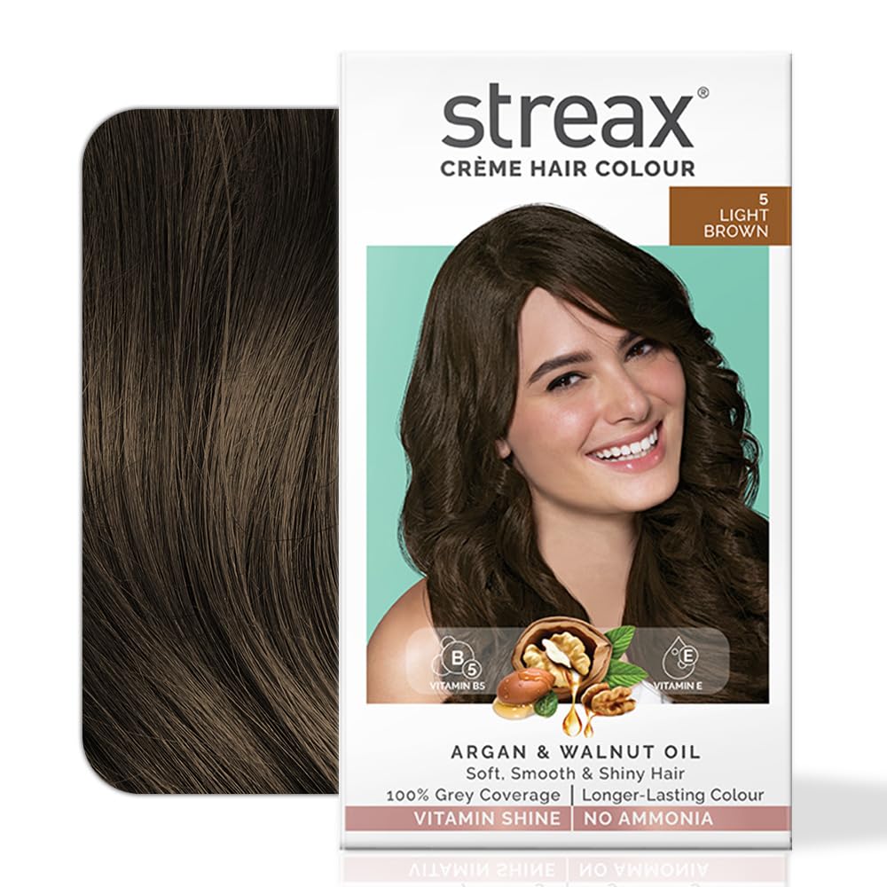 Streax Crème Permanent - 5 Light Brown Hair Color- 50 g