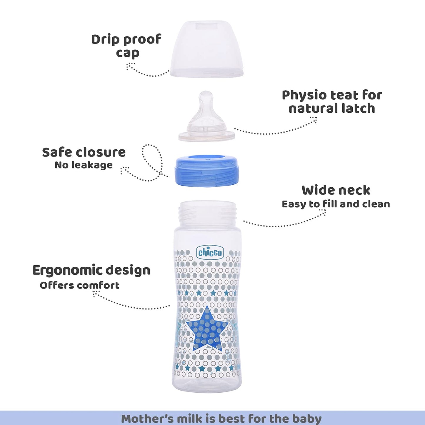 Chicco Well-Being 330 ml Feeding Plastic Bottle, Advanced Anti-Colic System, BPA Free, Hygienic Silicone Teat