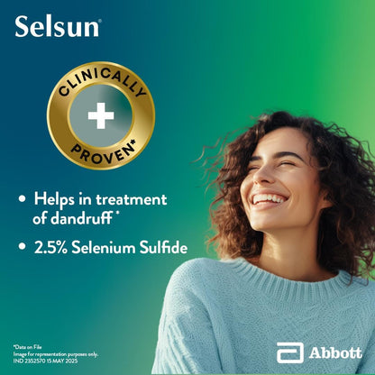 Selsun Abbott Suspension Anti Dandruff Shampoo for Men and Women, Clears Away Dandruff Flakes, Relieves From Excessive Oil, Relieves From Dandruff Related Itching- 120 ml
