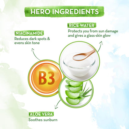 Mamaearth Rice Water Dewy Sunscreen with SPF 50 PA++++ | UVA & UVB Protection | Tan Protection | Gives Glass Skin Glow | No White Cast | For All Skin Types | 50 g