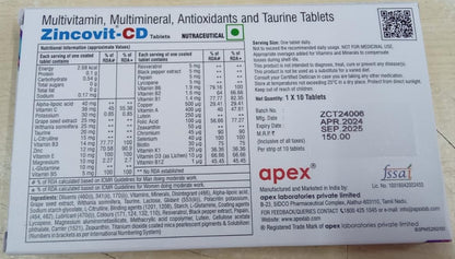 Apex Zincovit-CD Nutraceutical Tablets - 10s