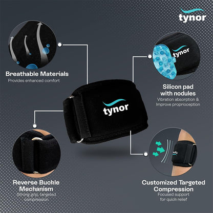 TYNOR Tennis Elbow Support, Black, XL, 1 Unit
