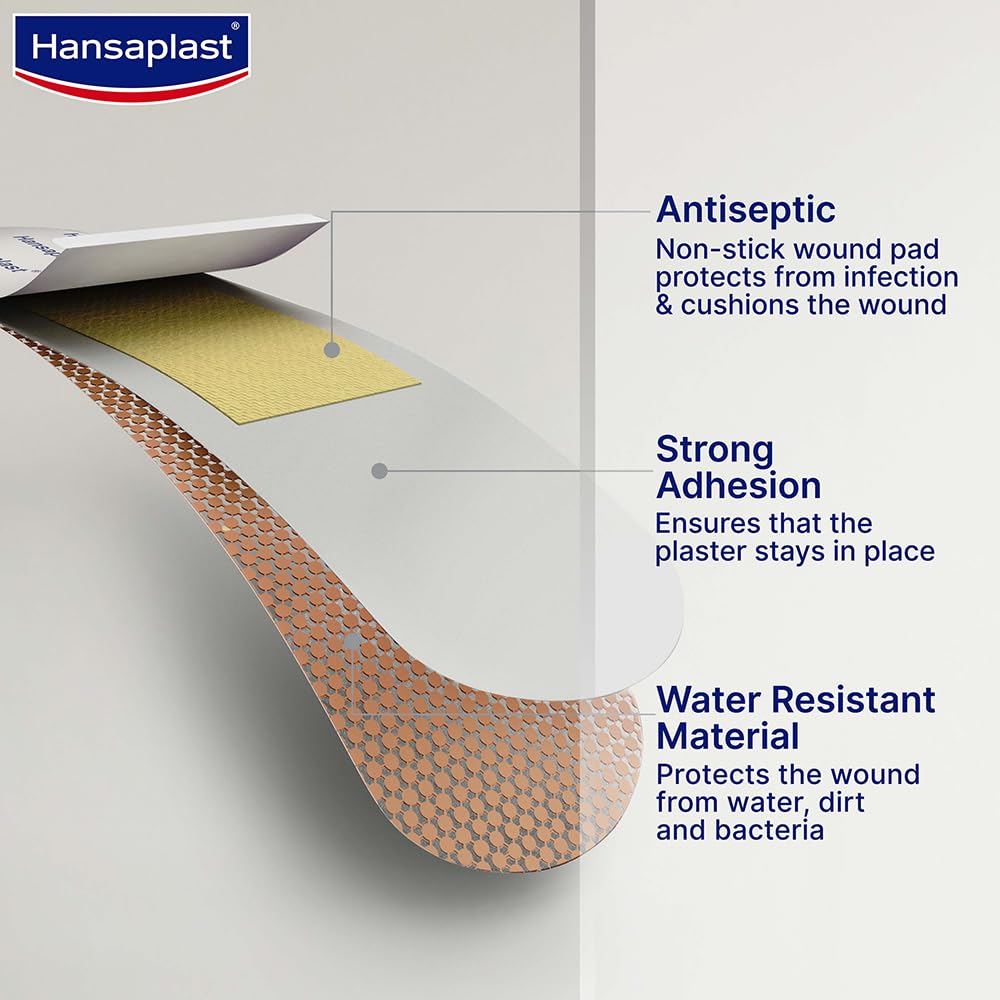 Hansaplast Antiseptic Washproof Bandage for injury & wounds  | First Aid | Water resistant | Provides Comfort to the Wound in Water | For Kids & Adults