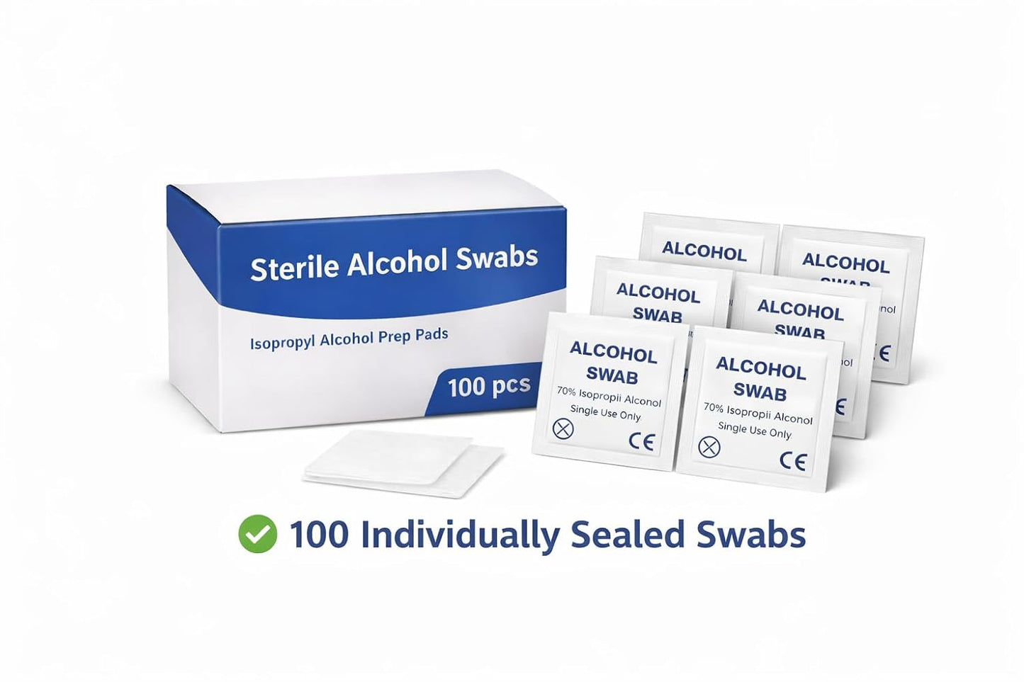 Sterile Alcohol Swabs 100 Prep Pads | Isopropyl Alcohol Wipes for Injection, Diabetic Care, Wound Cleaning, Medical & First Aid Use | Individually Sealed