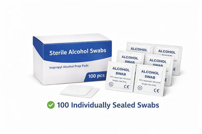 Sterile Alcohol Swabs 100 Prep Pads | Isopropyl Alcohol Wipes for Injection, Diabetic Care, Wound Cleaning, Medical & First Aid Use | Individually Sealed
