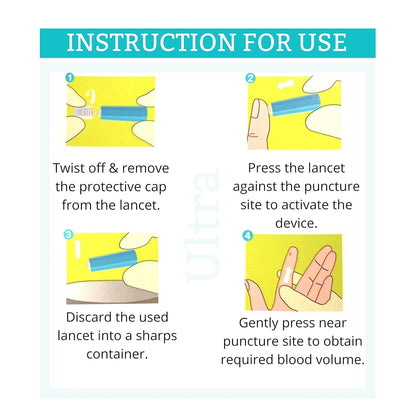 Sara+Care Sterile Safety Lancets – 100 Count | Single-Use, Pressure-Activated Lancets for Glucometer | Disposable & Painless Blood Sampling