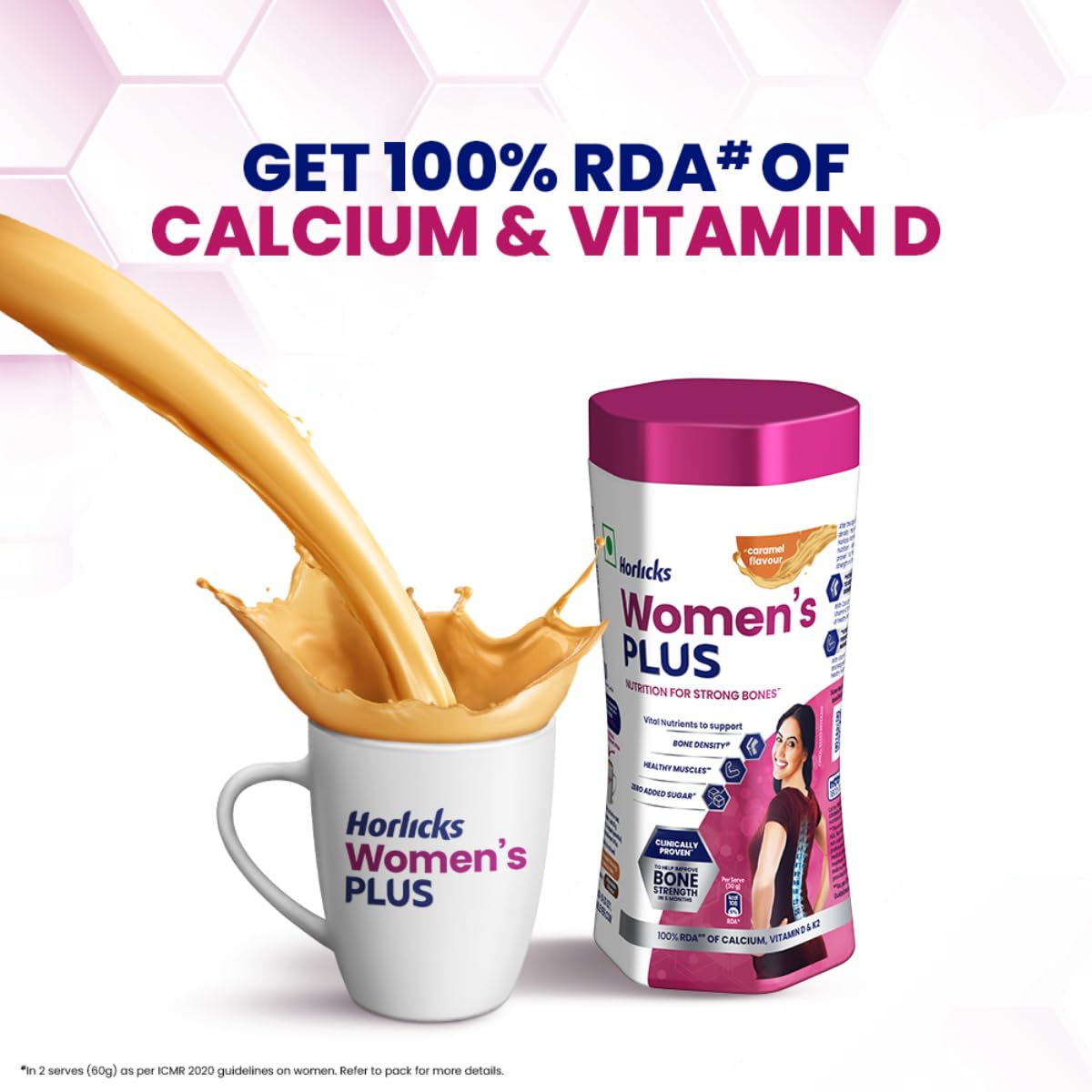 Horlicks Women's Plus Caramel Nutrition Drink 400 g Jar, Nutrition for strong Bones with 100% daily Calcium & Vitamin D - No Added Sugar