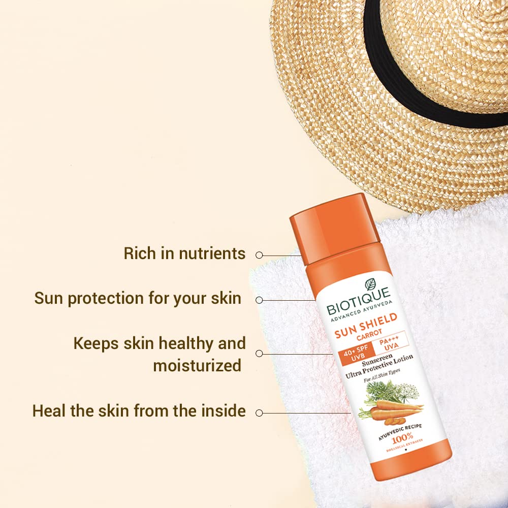 Biotique Bio Carrot Face And Body Sun Lotion All Skin Type SPF 40 Uva/Uvb, 120Ml, 1 Count