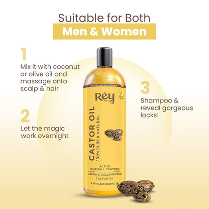 Rey Naturals Cold Pressed Castor Oil, 200ml