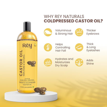 Rey Naturals Cold Pressed Castor Oil, 200ml