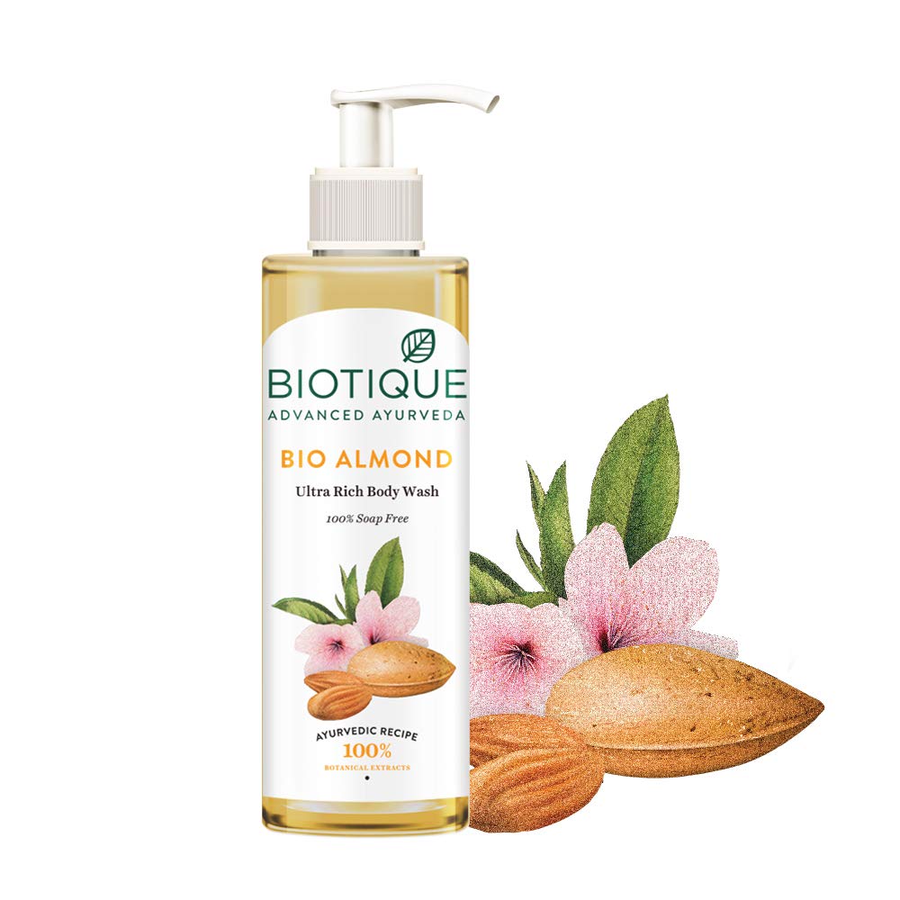 Biotique Almond Oil Ultra Rich Body Wash| Maintains Skin’s Natural pH | Soap-Free Body Wash Suitable for All Skin Types | 200mL