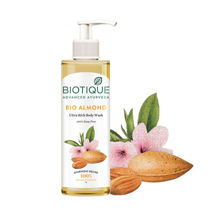 Biotique Almond Oil Ultra Rich Body Wash| Maintains Skin’s Natural pH | Soap-Free Body Wash Suitable for All Skin Types | 200mL