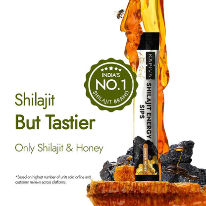 Kapiva Shilajit Energy Sips | With 100% Pure Shilajit/Shilajeet | 250mg Shilajit/Stick | Boosts Energy & Stamina | 30 Sachets | Ginger Honey Flavour (30 N)