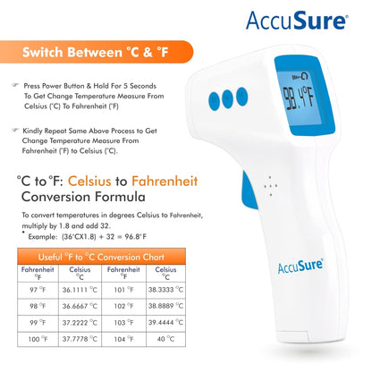 AccuSure HS Non Contact Infrared Thermometer- Digital Thermometer -Non Contact Forehead Thermometer for Adults and kids-Fever Temperature Gun